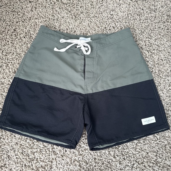 Saturdays Surf NYC Other - Saturdays Surf NYC Mens Colorblock Board Shorts Black Green Sz 28 Swim Trunks 5"